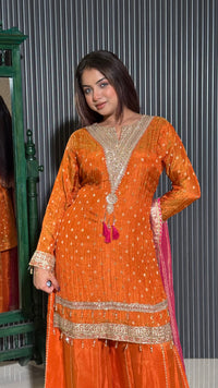 Ready-to-Wear Crushed Banarasi Shimmer Suit with Handcrafted Embellishments