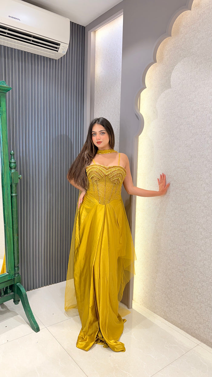 Handwork Corset Saree with Satin Skirt – Designer Set