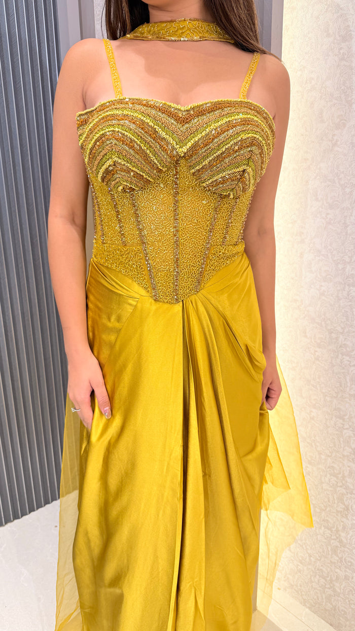 Handwork Corset Saree with Satin Skirt – Designer Set