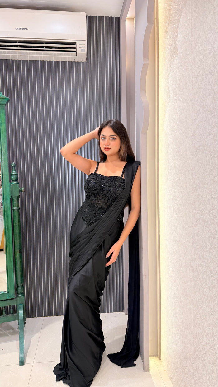 Chinon Corset Saree with Handwork Blouse – Designer Ready-to-Wear Saree