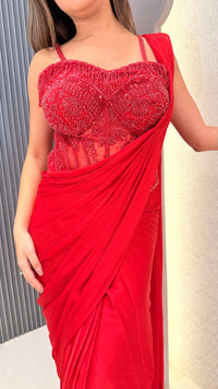 Chinon Corset Saree with Handwork Blouse – Designer Ready-to-Wear Saree