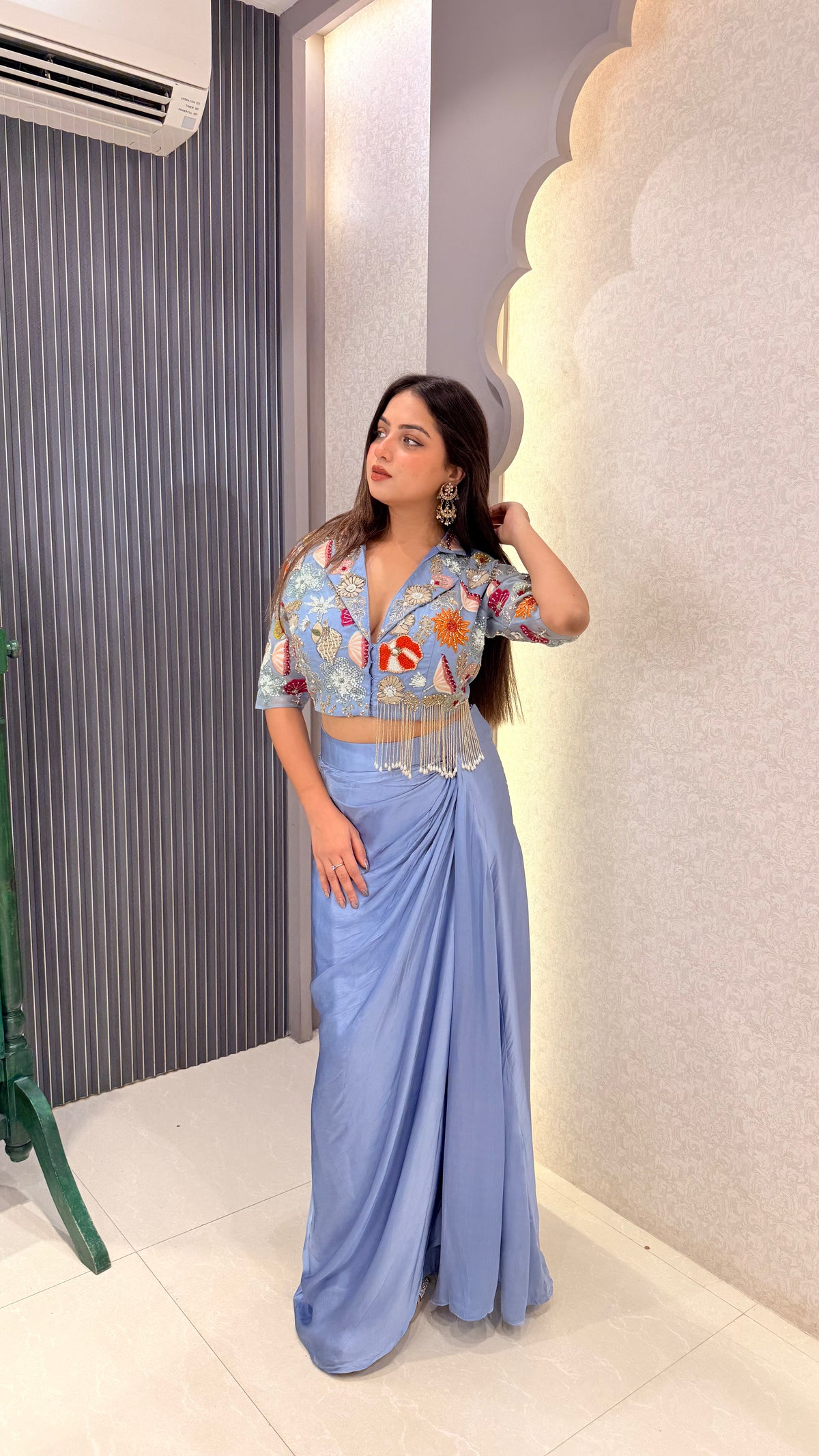 Thread Embroidery Indo-Western with Sleeves | Elegant Designer Ethnic Wear | Festive & Occasion Outfit