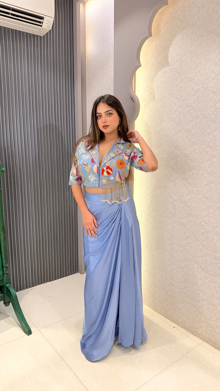 Thread Embroidery Indo-Western with Sleeves | Elegant Designer Ethnic Wear | Festive & Occasion Outfit