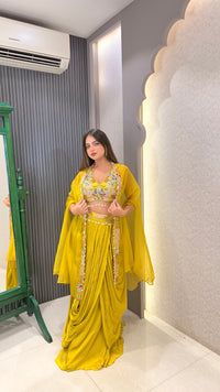 Multicolor Handwork Indowestern Set with Aplique & Stone Embellishments | Upto Size 42 | Premium Festive Wear