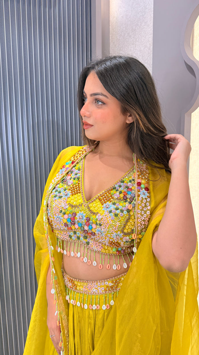 Multicolor Handwork Indowestern Set with Aplique & Stone Embellishments | Upto Size 42 | Premium Festive Wear