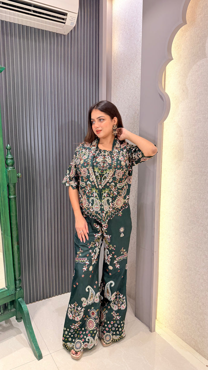 Hand-Embroidered Indo-Western with Pearls, Dabka & Sequins