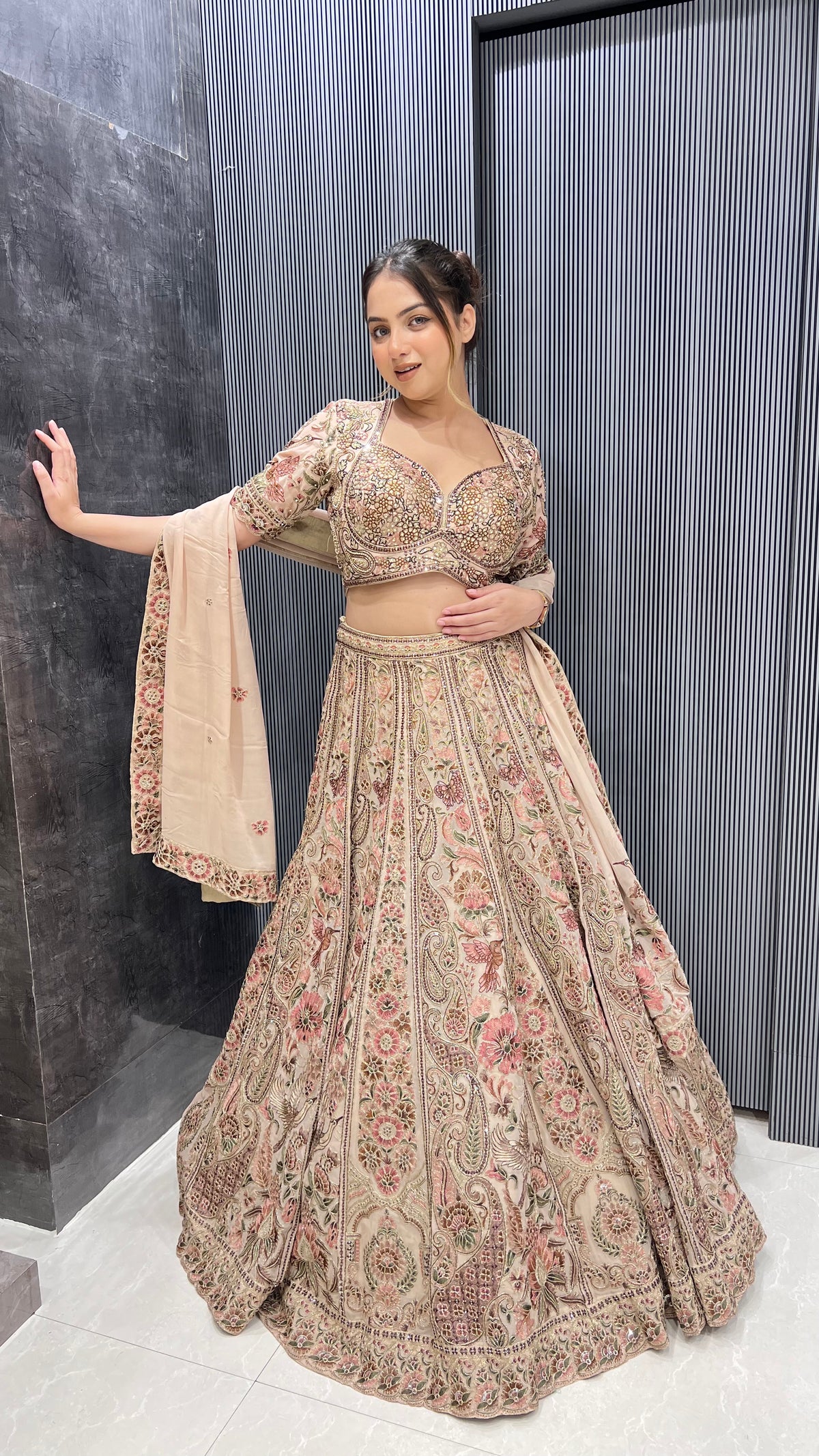 Thread Embroidered Georgette Lehenga