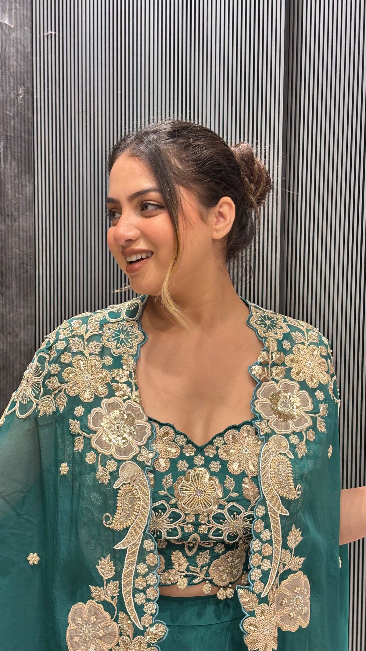 Crepe Handworked Indo-Western 3 Pc Set with Dori Cape Style