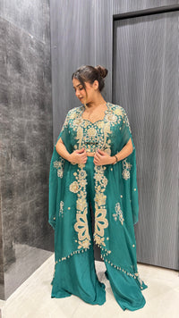 Crepe Handworked Indo-Western 3 Pc Set with Dori Cape Style