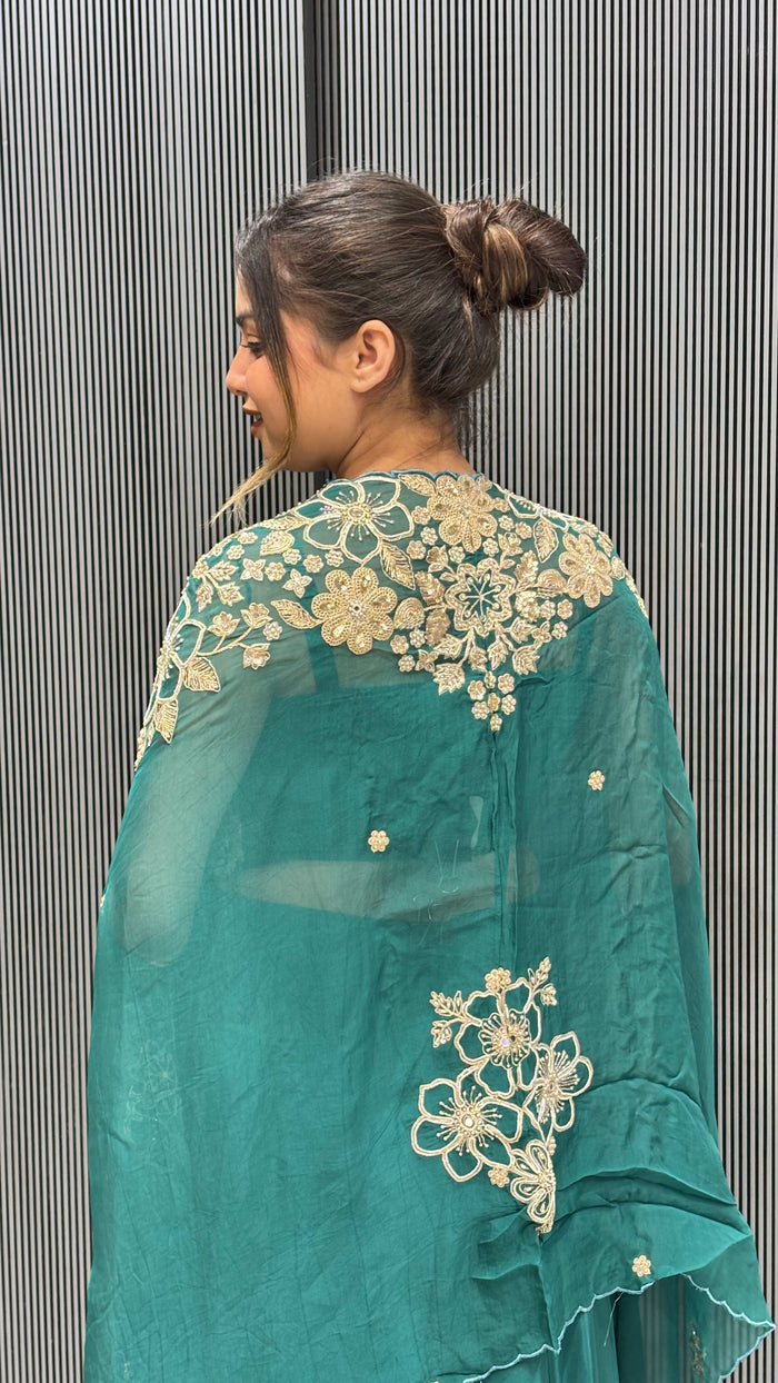 Crepe Handworked Indo-Western 3 Pc Set with Dori Cape Style