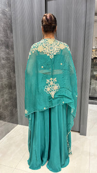 Crepe Handworked Indo-Western 3 Pc Set with Dori Cape Style