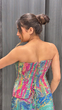 Pure Crepe Corset Blouse with Digital Print & Handwork Detailing