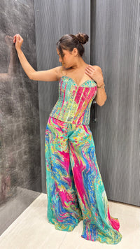 Pure Crepe Corset Blouse with Digital Print & Handwork Detailing