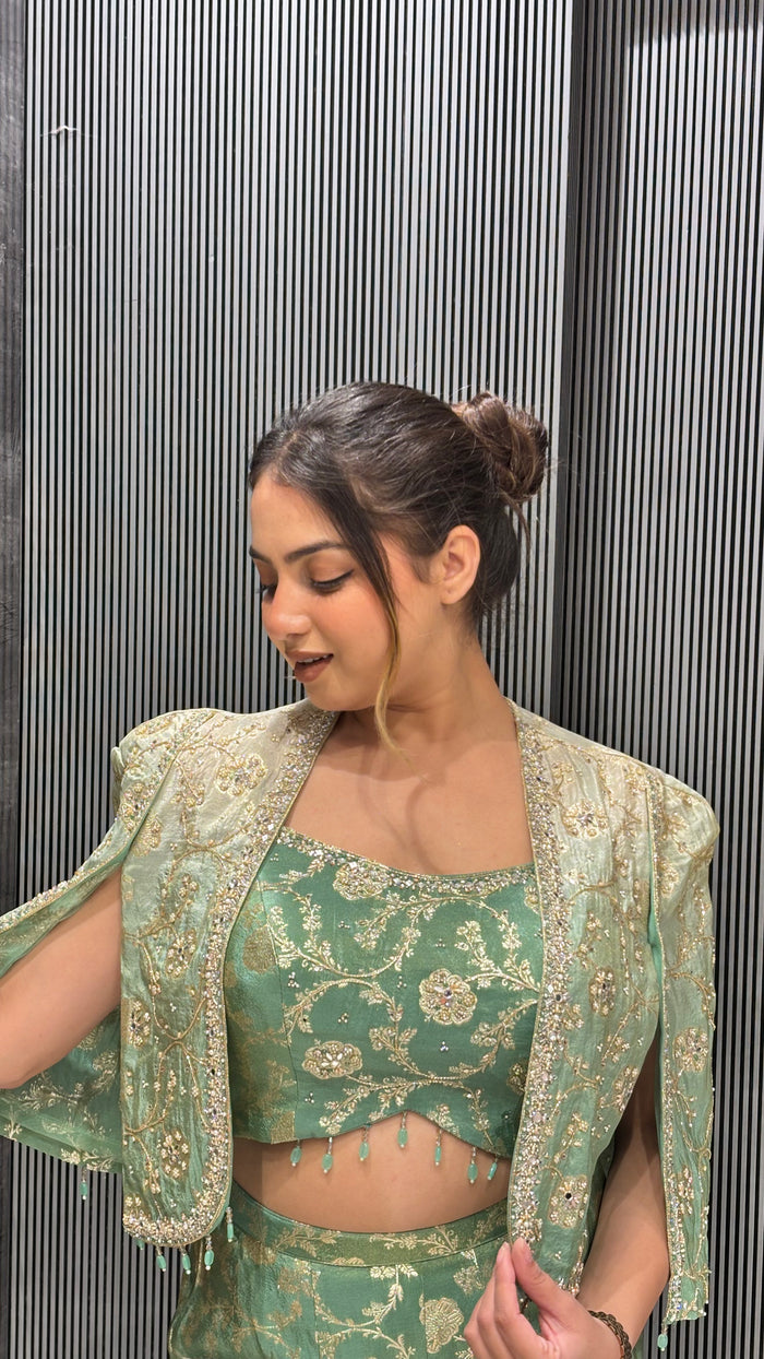 Banarasi Indo-Western with Mirror Work Detailing on Jacket