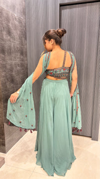 Mustard & Green Georgette Suit with Kashmiri Embroidery & Choker Dupatta