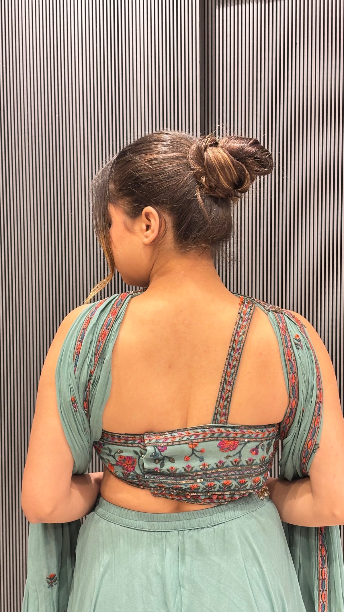 Mustard & Green Georgette Suit with Kashmiri Embroidery & Choker Dupatta