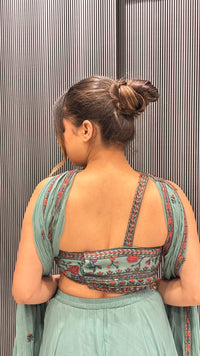 Mustard & Green Georgette Suit with Kashmiri Embroidery & Choker Dupatta