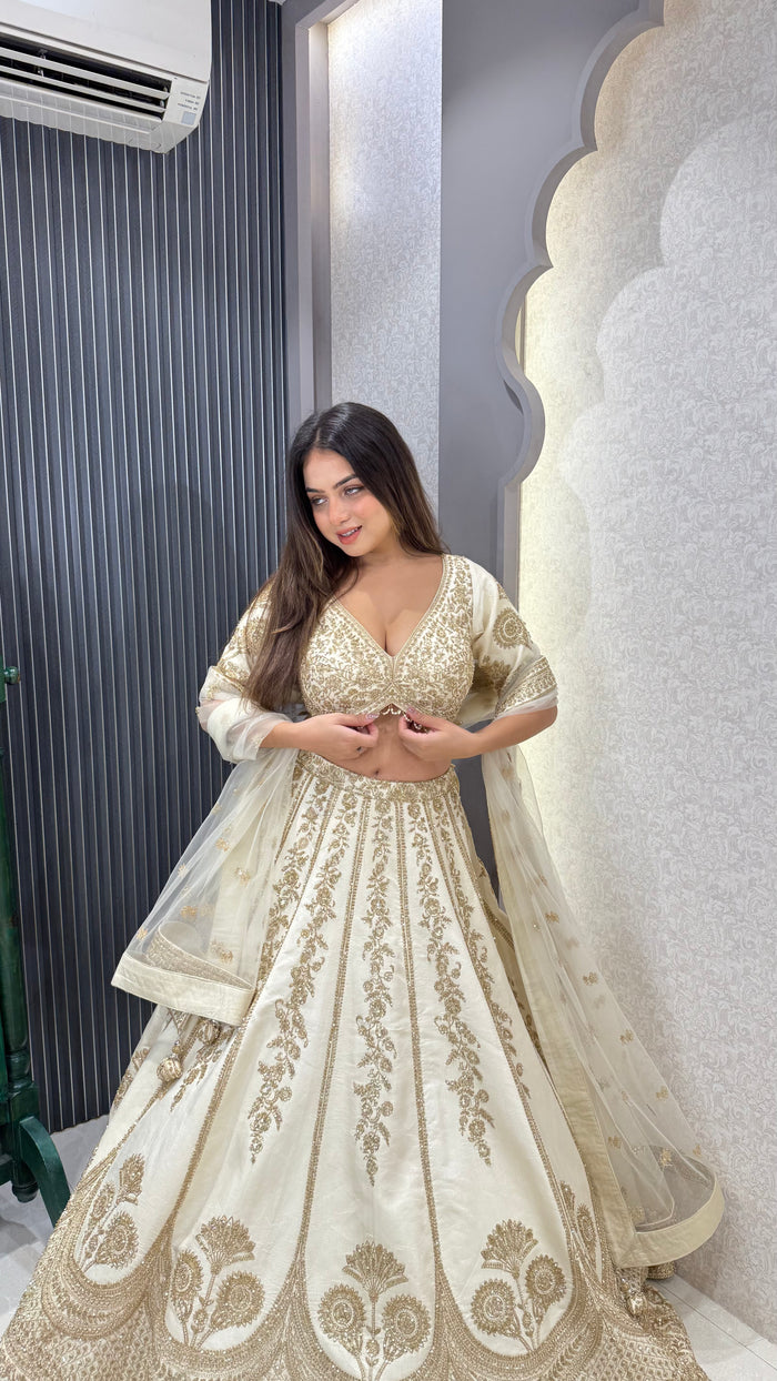 Pure Silk Handwork Lehenga with Embellished Blouse