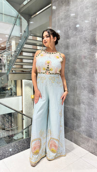 Handworked Designer Jumpsuit –Stone work with multi color sequin and pearl detailing
