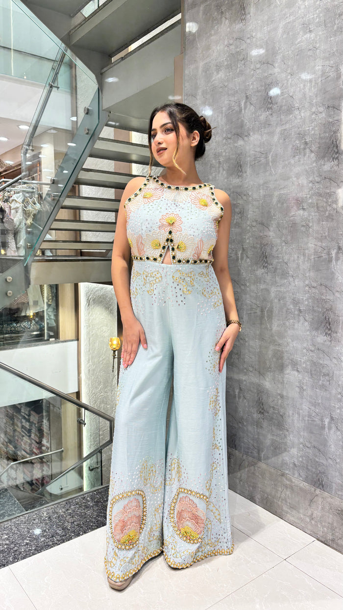 Handworked Designer Jumpsuit –Stone work with multi color sequin and pearl detailing