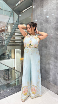 Handworked Designer Jumpsuit –Stone work with multi color sequin and pearl detailing