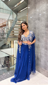 Indo-Western 3 Piece Set in Crepe with Mirror Work & Shimmer
