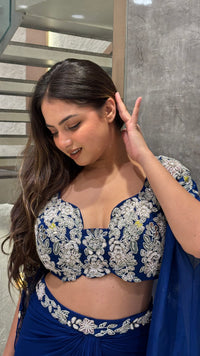 Indo-Western 3 Piece Set in Crepe with Mirror Work & Shimmer