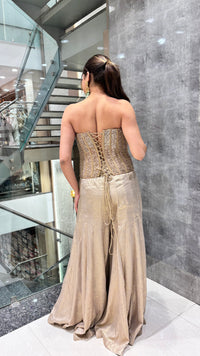 Indo-Western Set with Corset Blouse & Silk Bottom – Sequin Handwork