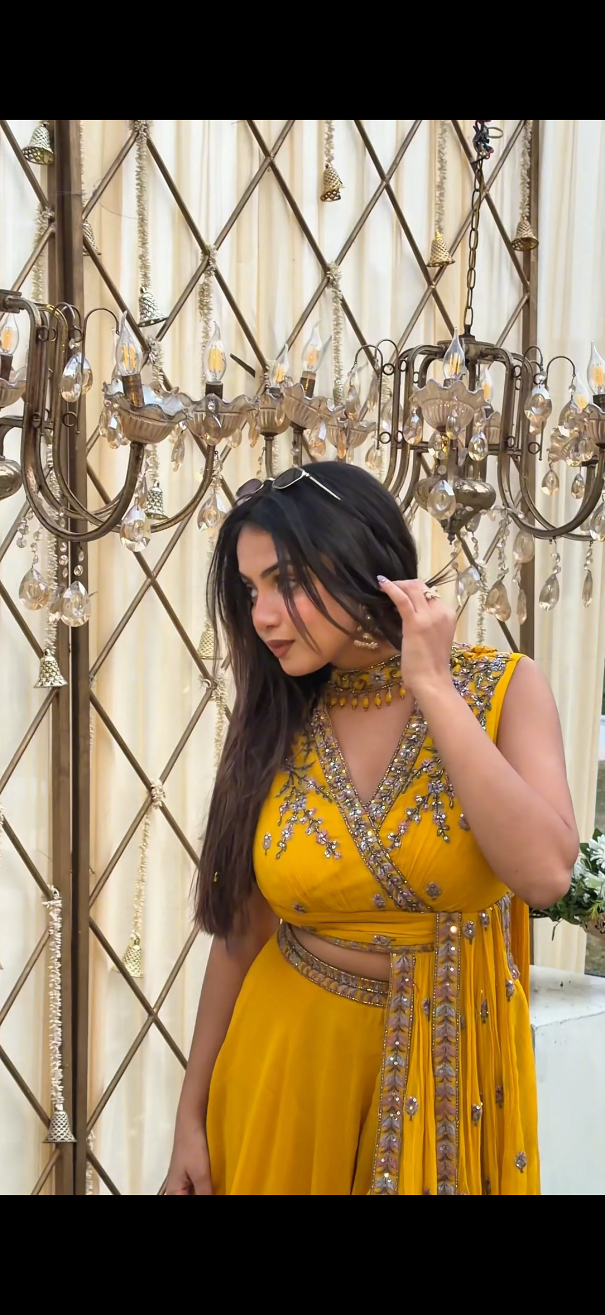 Mustard & Blue Indo-Western Set with Thread Embroidery