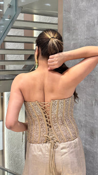 Indo-Western Set with Corset Blouse & Silk Bottom – Sequin Handwork