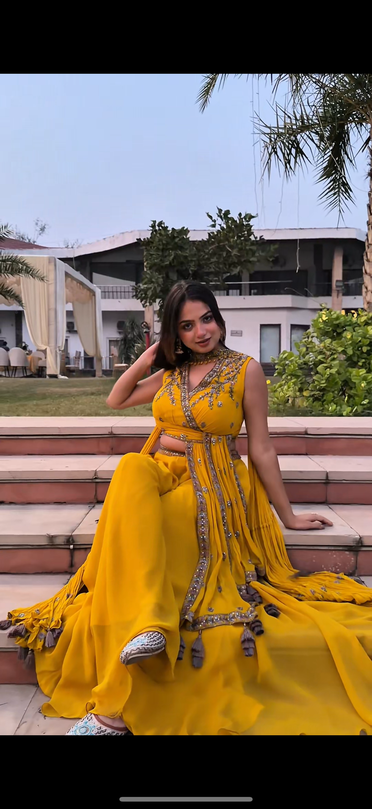 Mustard & Blue Indo-Western Set with Thread Embroidery