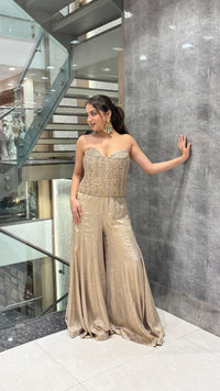 Indo-Western Set with Corset Blouse & Silk Bottom – Sequin Handwork