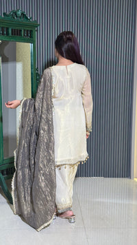 Ethereal Tissue Shimmer Suit – Elegant Festive Ensemble