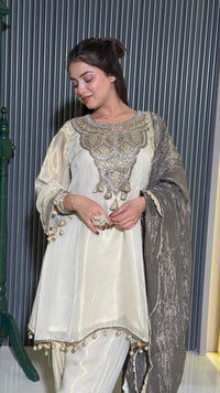 Ethereal Tissue Shimmer Suit – Elegant Festive Ensemble