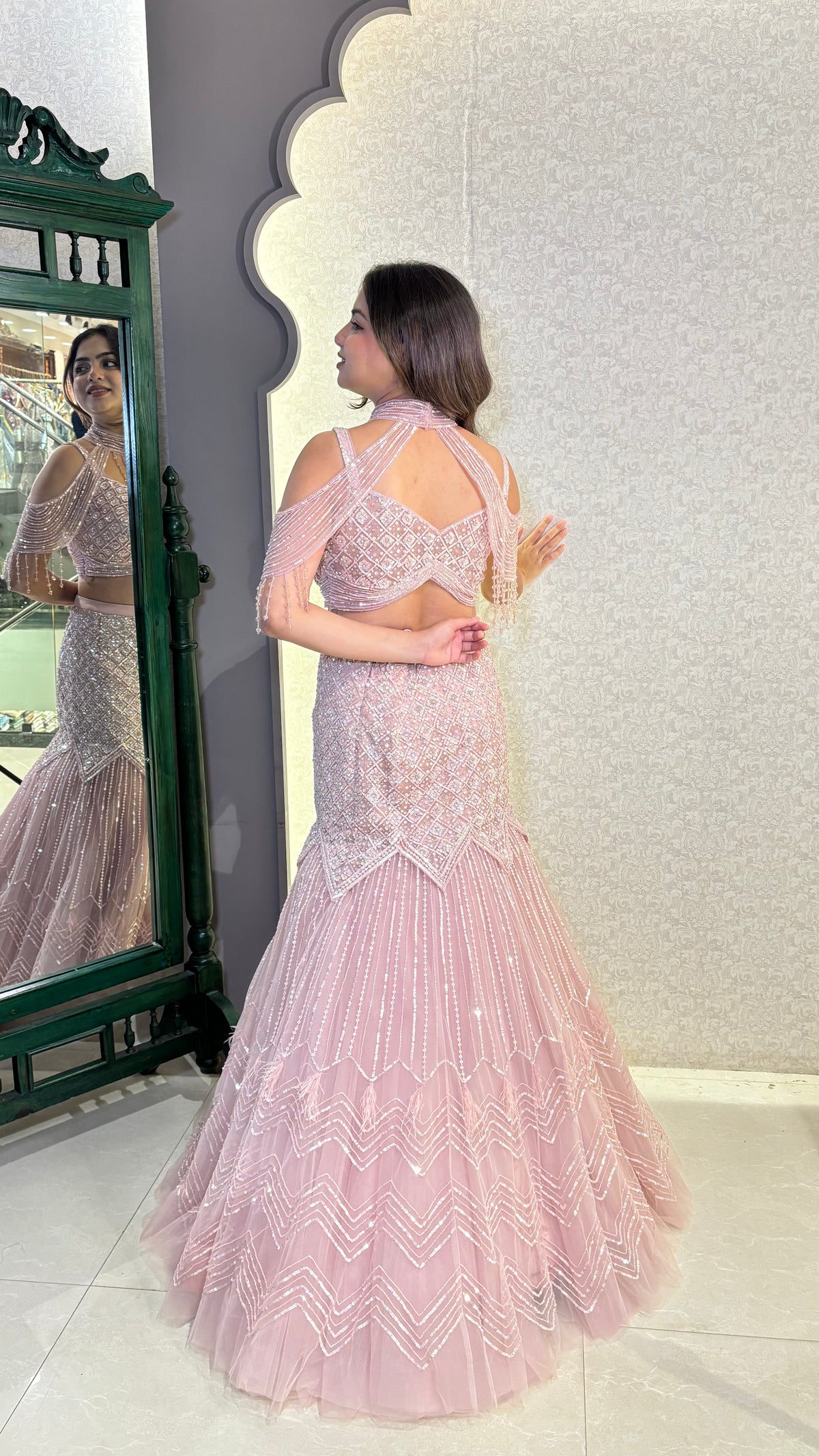 Handworked Sequin, Jarkan & Cutdana Designer Lehnga – With Blouse