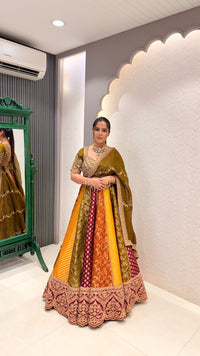 Handwork Embroidery Blouse with Multicolor Banarasi Weaving Lehenga
