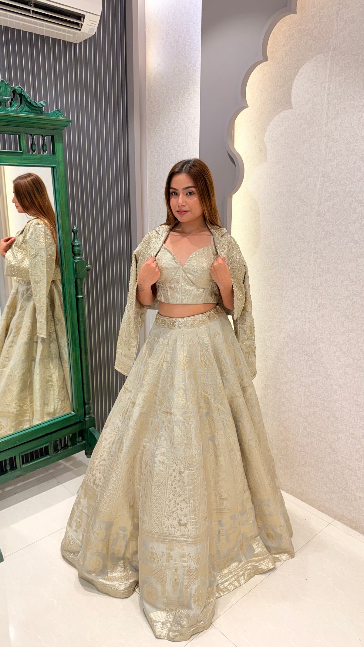 Handwork Corset Blouse Fish Cut Lehenga Set