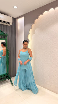 Sky Blue Handwork Cutdana Shirt with Georgette Garara Set