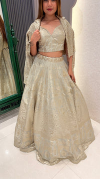 Handwork Corset Blouse Fish Cut Lehenga Set