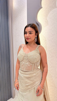 Handwork Corset Blouse Fish Cut Lehenga Set