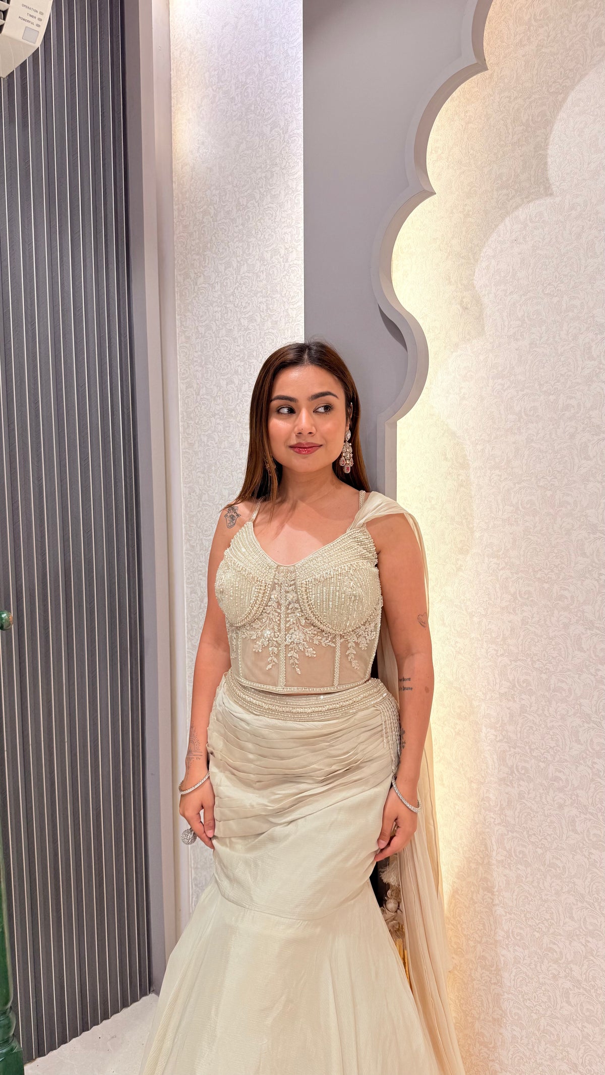 Handwork Corset Blouse Fish Cut Lehenga Set