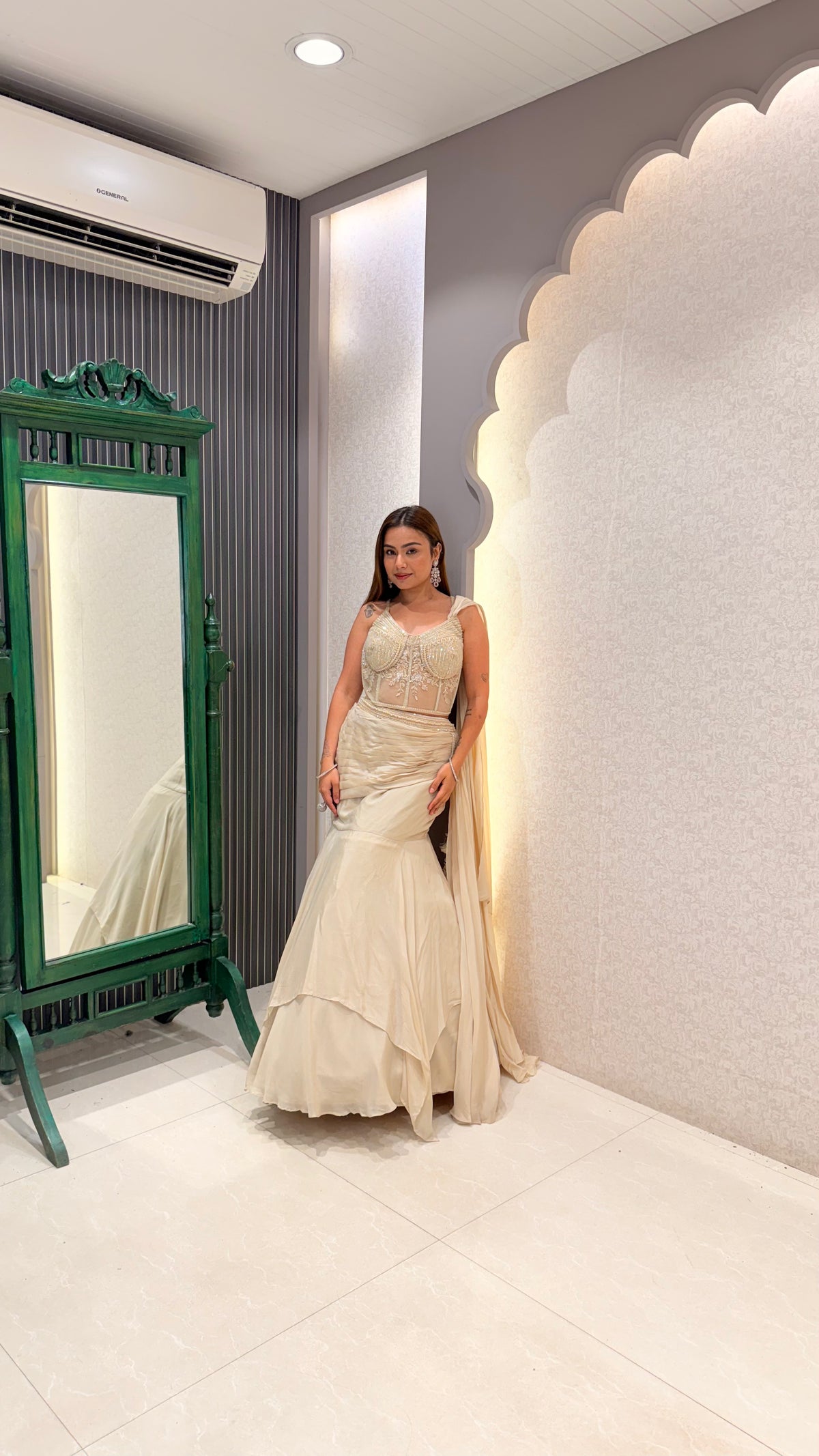 Handwork Corset Blouse Fish Cut Lehenga Set