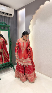 Dabka, Pearl & Cutdana Handwork Suit in Shimmer Silk