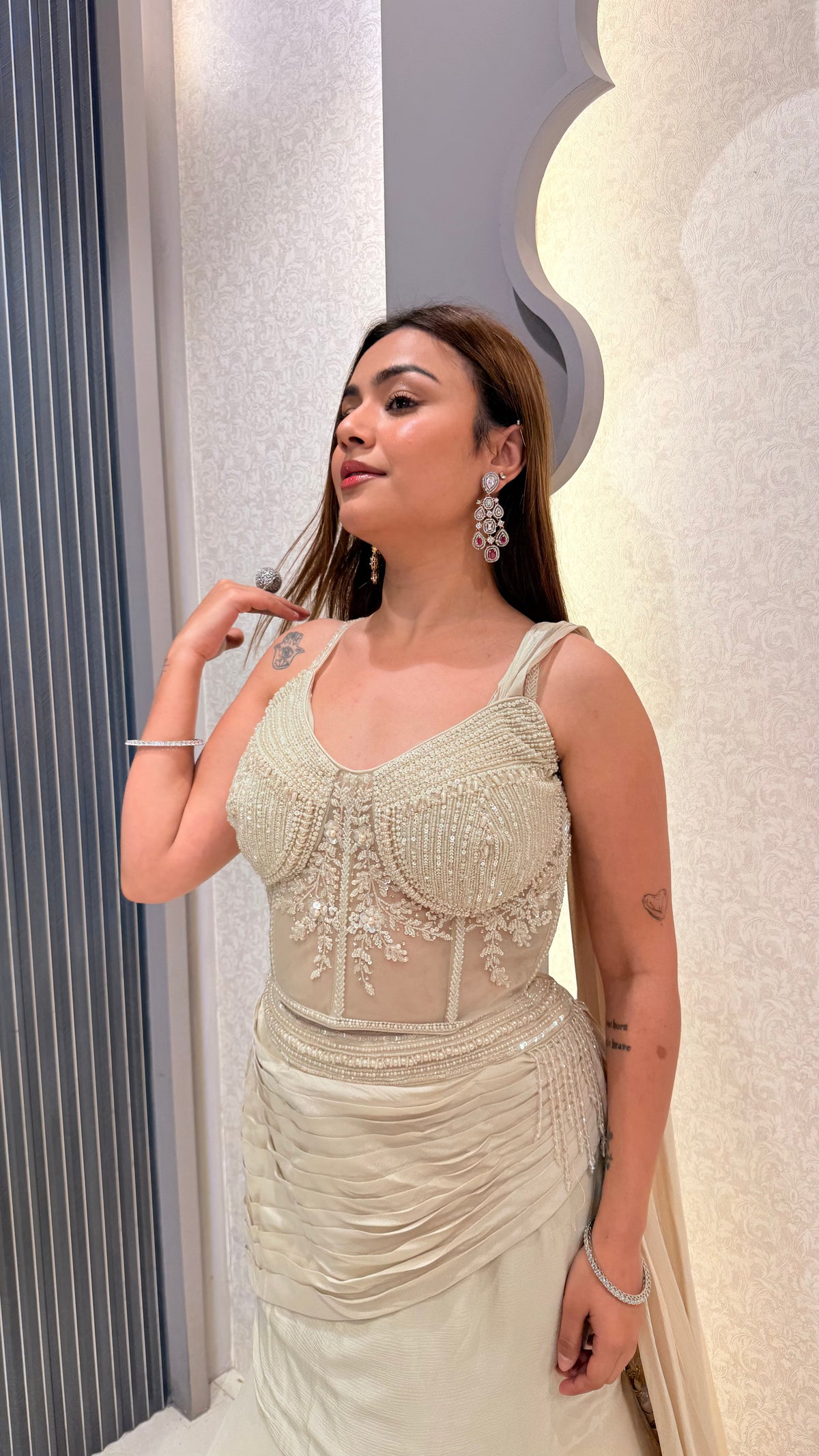 Handwork Corset Blouse Fish Cut Lehenga Set