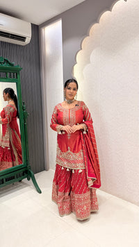 Dabka, Pearl & Cutdana Handwork Suit in Shimmer Silk