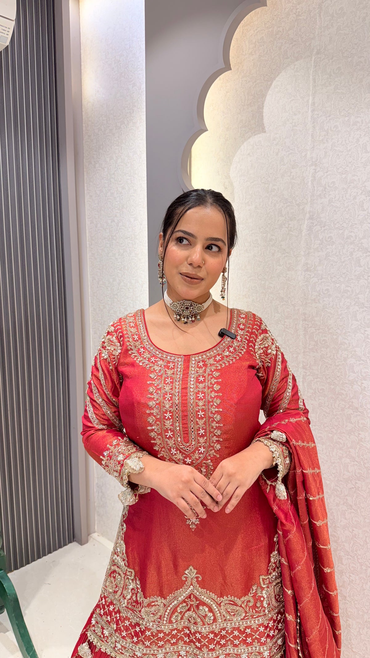 Dabka, Pearl & Cutdana Handwork Suit in Shimmer Silk