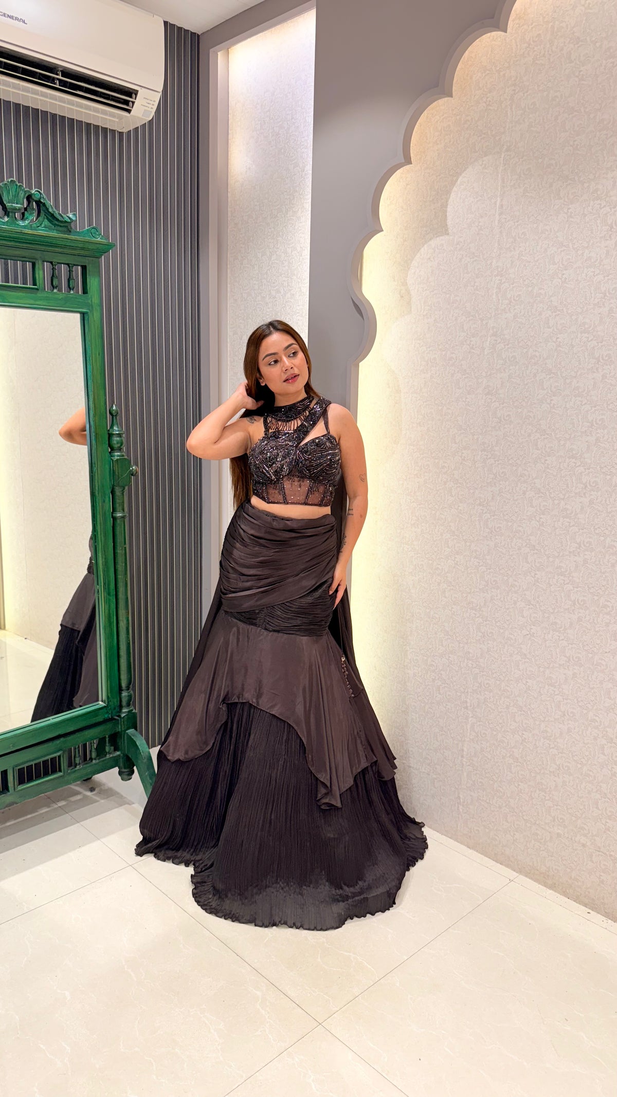 Handwork Corset Blouse Fish Cut Lehenga Set