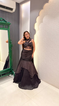 Handwork Corset Blouse Fish Cut Lehenga Set