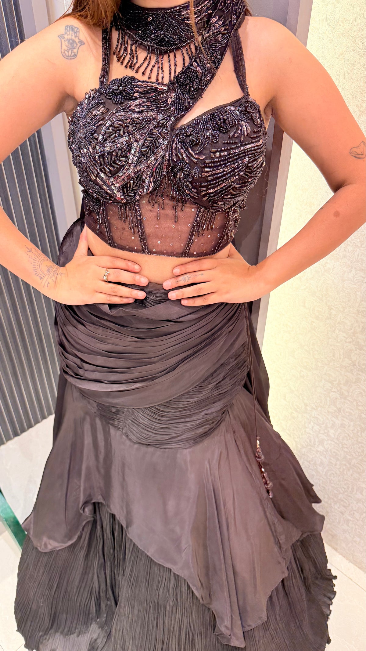 Handwork Corset Blouse Fish Cut Lehenga Set