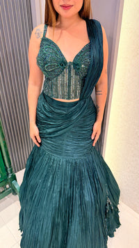 Handwork Corset Blouse Fish Cut Lehenga Set